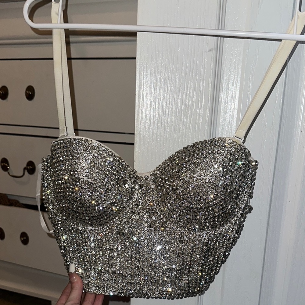 Sparkling Silver Rhinestone Bustier